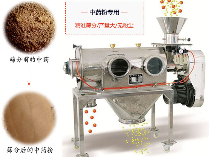 WQS50-130臥式氣流篩：中藥粉專用篩：精度篩分/產(chǎn)量大/無粉塵符合標(biāo)準(zhǔn)。